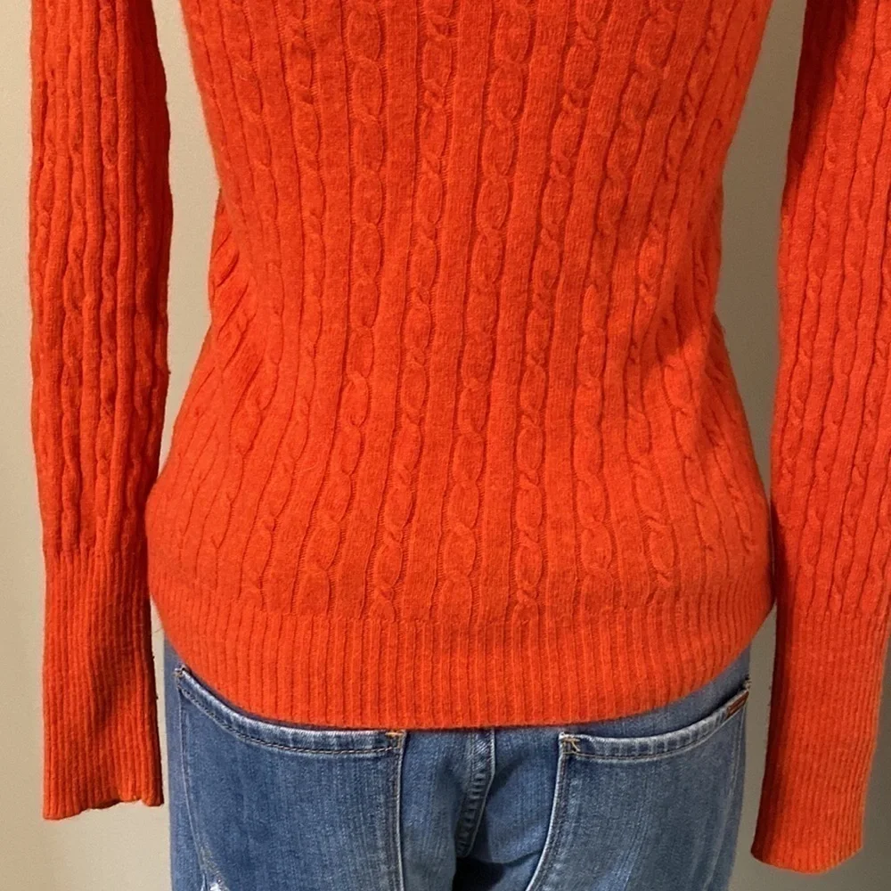 J Crew Orange Cable Knit Wool Cashmere Pullover Sweater Sz XS